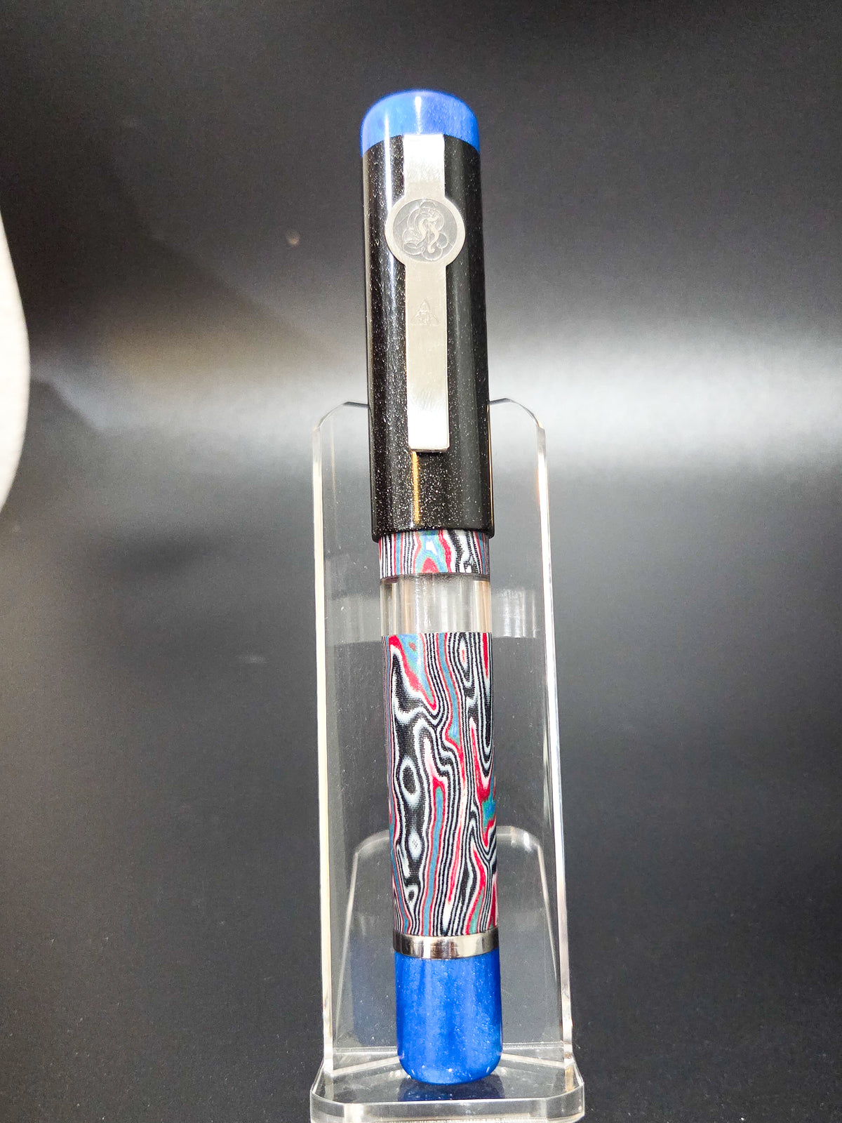 B46 - König - Crazy Fiber Faux Fordite - Piston Filler - Blue/Black trim