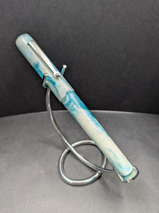 B24 - Turquoise and White - Rhodium roller clip