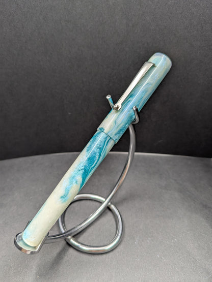 B24 - Turquoise and White - Rhodium roller clip