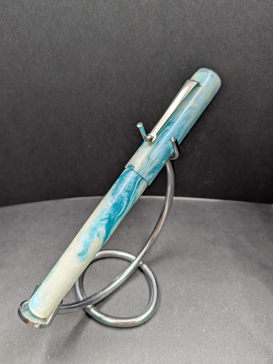 B24 - Turquoise and White - Rhodium roller clip