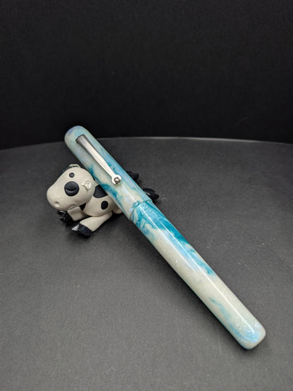 B24 - Turquoise and White - Rhodium roller clip