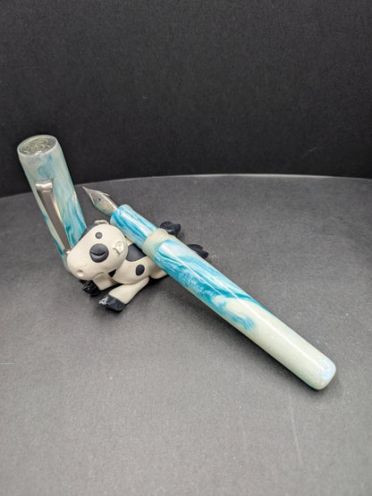 B24 - Turquoise and White - Rhodium roller clip