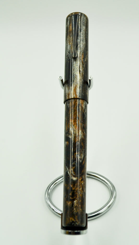 M566C - (Evancio) - Heimdallr resin - BOCK #8 Titanium F nib w-ebonite feed